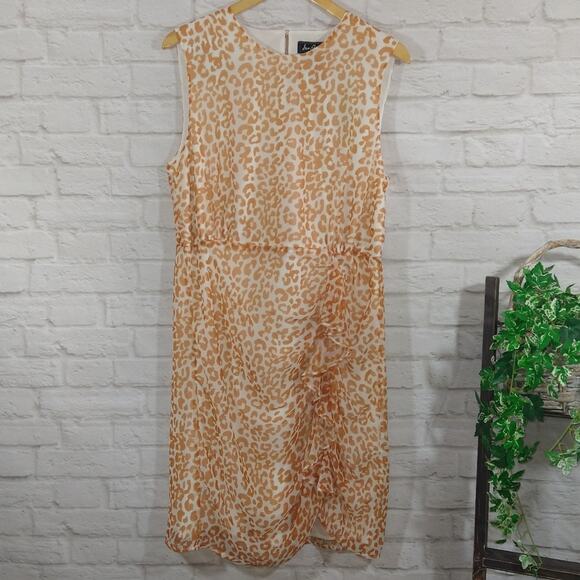MA Sam Edelman Cream Leopard Cheetah Print Ruched Ruffled Sheath Dress 12 NWT - Picture 6 of 9